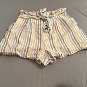 Multi color striped American eagle linen paper bag shorts